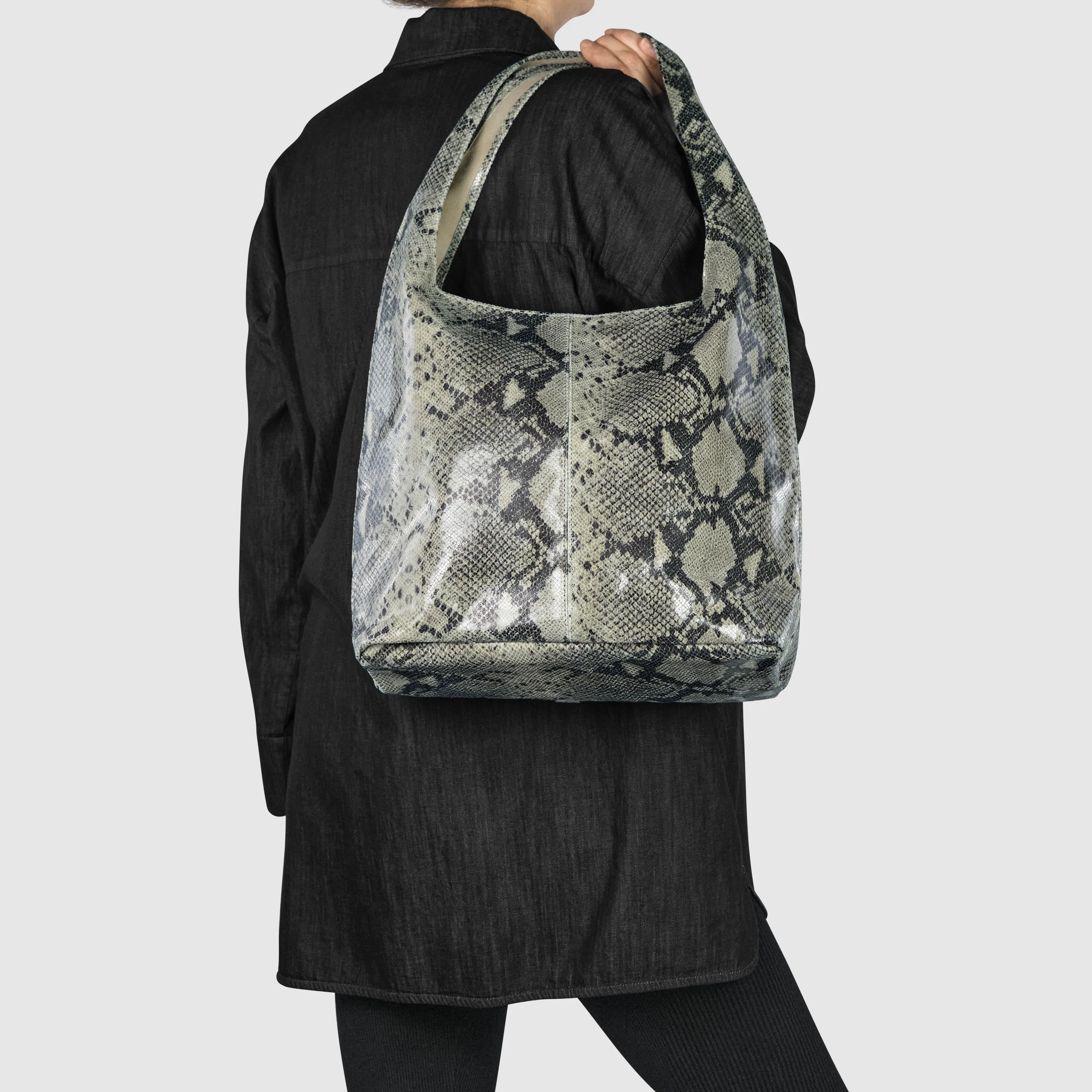 Python-Print Suede Hobo Bag